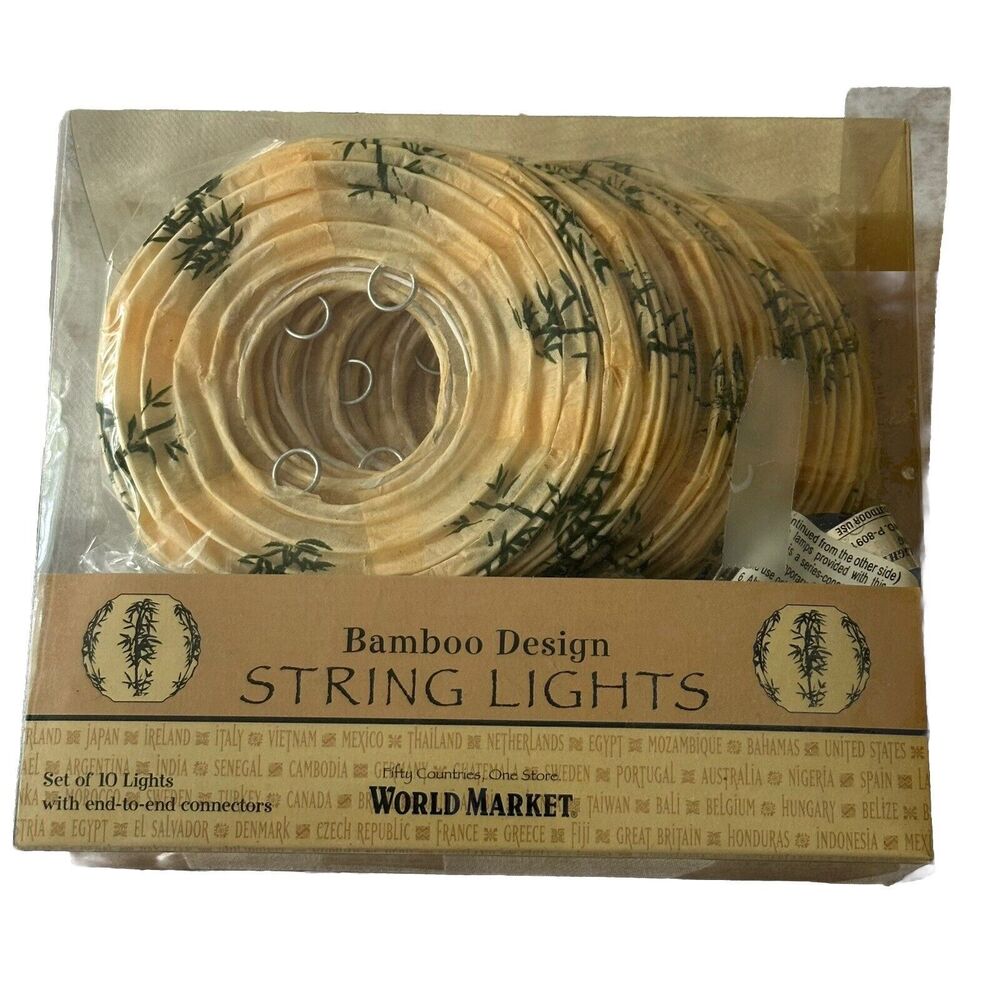 Bamboo Design String Lights (10) Paper Lanterns Indoor/Outdoor Electric